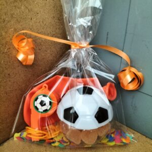 Voetbal traktatie Plexibal gevuld/ fluitje/ oranje ballon