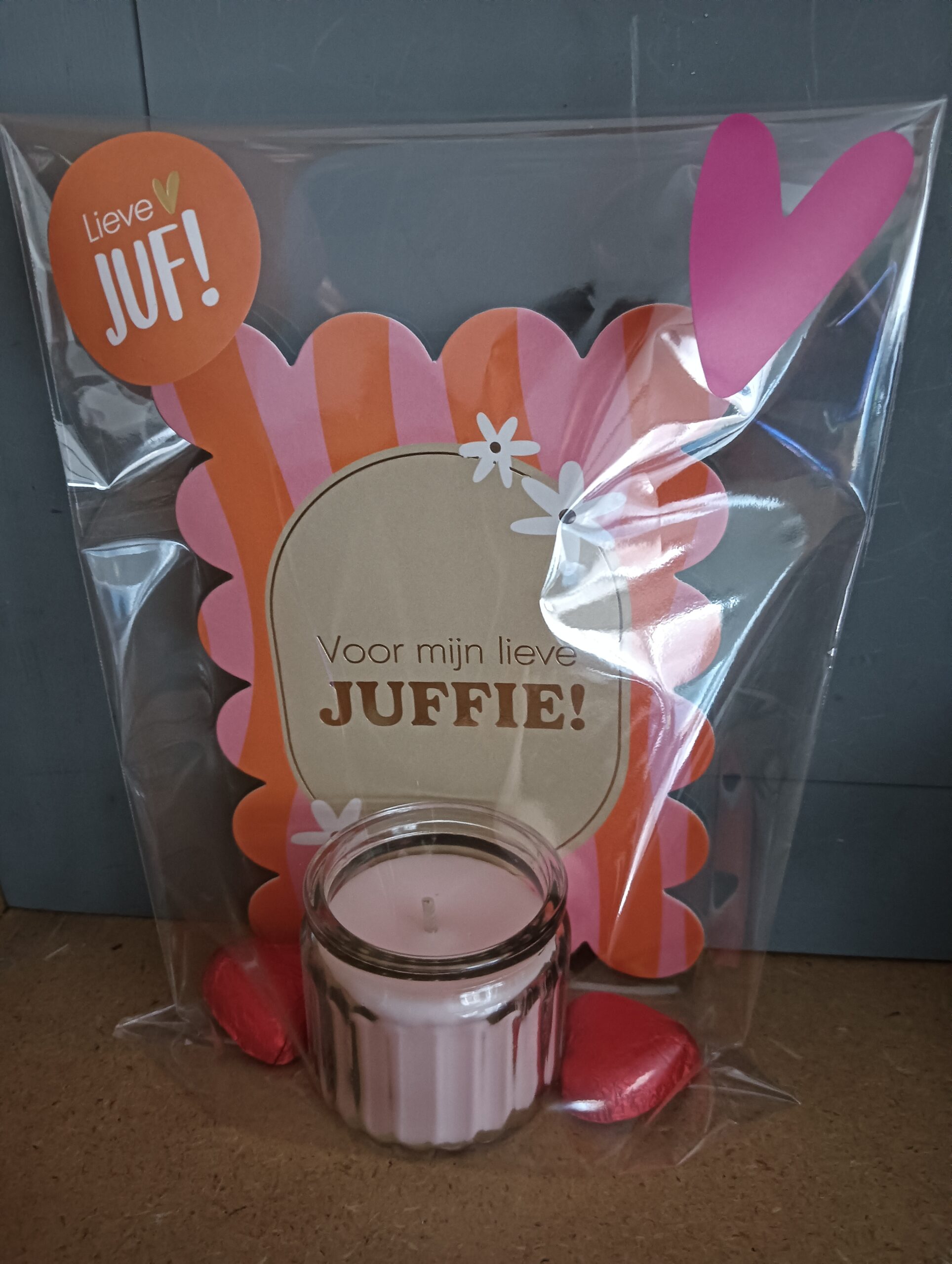 Juf cadeautje kaart/kaarsje