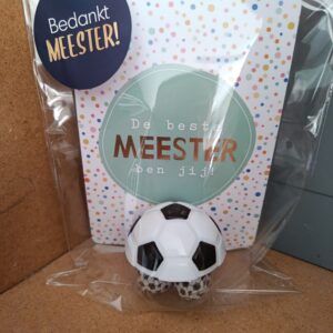 Meester bedankje kaart/plexi voetbal